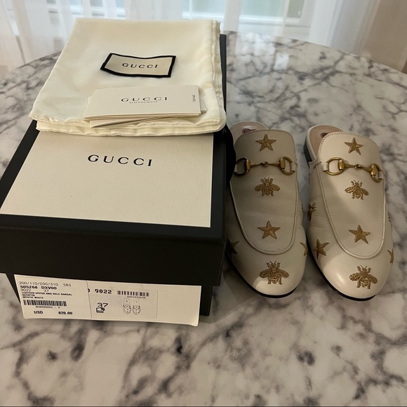 Gucci Princetown Leather Slide Quentin Mystic White Embroidered - Picture 7 of 16